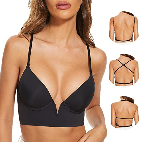 MimiChic Soutien Gorge Dos Nu-Invisible À V Profond, Bretelles Multiples | Soutien-Gorge À Armatures Convertible,Sans Coutures,Dos Nu et Dos Transparent,Idéal Pour Robes Dos Nu et Tops à Dos Bas