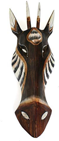 TEMPELWELT Wanddekoration Maske Holzmaske Antilope Kopf 30 cm, Albesia Holz braun weiß, Holzfigur Kunsthandwerk Asien Bali Handmade Unikat