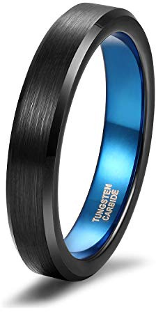 Titaniumcentral Anillo para hombre y mujer, carburo de tungsteno, negro cepillado, anillo de compromiso o anillo de boda, Carburo de tungsteno, Sin piedras preciosas