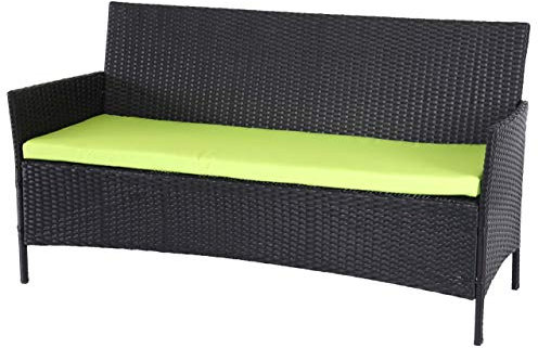 Mendler 3-Sitzer Poly-Rattan Gartenbank Halden, Sitzbank - anthrazit, Kissen grün