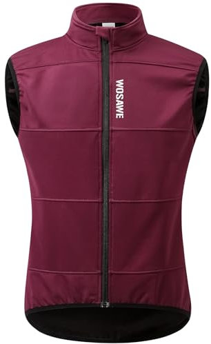 WOSAWE Herren Fahrradweste Dünnes Fleece Thermal Winddichte ärmellose Jacke Freizeit Softshellweste (Rot XXL)