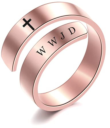 KBNSUIAN Rostfritt stål WWJD-ring - religiöst dopkors vad skulle Jesus göra manschett ring för kvinnor män - kristen WWJD smycken meditation påminnelse, Rostfritt stål