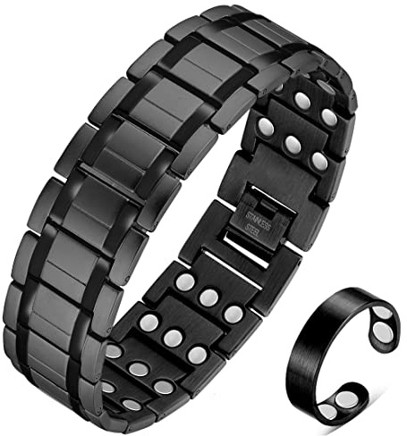Vicmag Titanium Steel Magnetic Bracelet Men 3800 Gauss Magnets Ring | 3X Strength, Adjustable Size, Links Removal Tool, Present Box, Stainless Steel Wristband, Waterproof