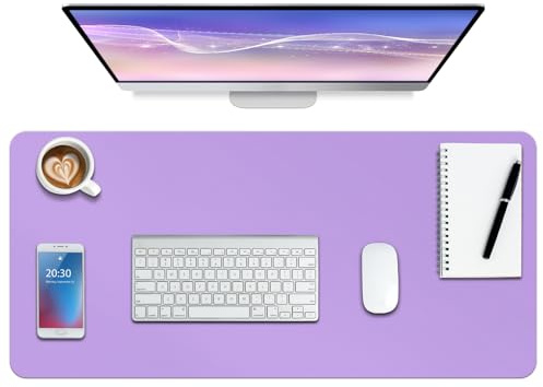 Boutilon Leather Desk Pad Protector,Non-Slip Mouse Pad,Laptop Desk Pad,Office Mouse Mat,Waterproof Leather Desk Blotter,Desk Writing Pad for Office and Home (S-Purple,24x 14)