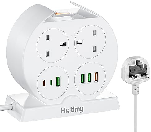 Extension Lead with USB Slots, 6 Way Outlets 6 USB (1 PD 20W Type C, 1 USB-C, 4 USB-A) Double-Side Extension Lead Tower, Multi Plug Extension Sockets Overload Protection 3250W 13A Extension Cable 1.5M