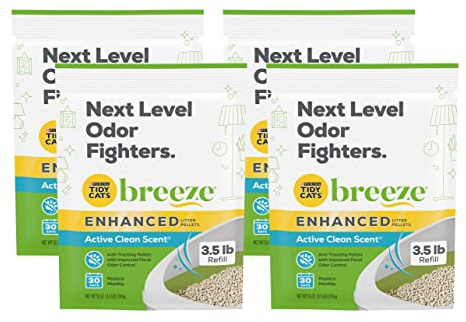 Purina Tidy Cats Breeze Enhanced Litter Pellets, Active Clean Scent, Anti-Tracking Pellets with Odor Control, for Tidy Cats Breeze Litter System, 3.5 LB Bag (Pack of 4)