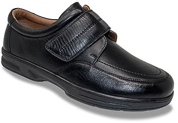 Chums Men's Dr Keller Wide Fit Leather Touch Fasten Shoes – Supportive & Easy-Fit with Cushioned Lining & Rubber Grip Sole Black 10