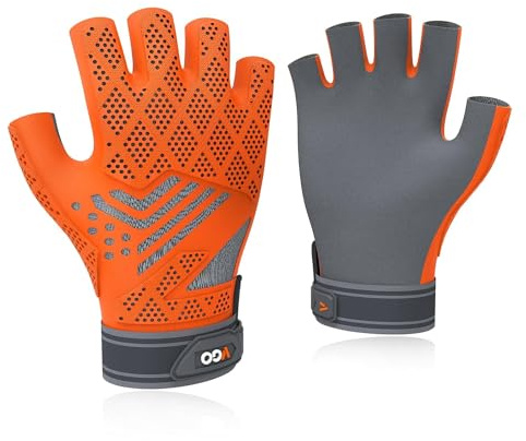 Vgo... Guantes de trabajo Antivibración de medio dedo, guantes de mecánico sin coser Guantes de almacenista multifunción, 1 par