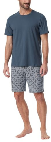 Schiesser Herren Schlafanzug kurz Rundhals - Nightwear Set, Jeansblau_181157, 48