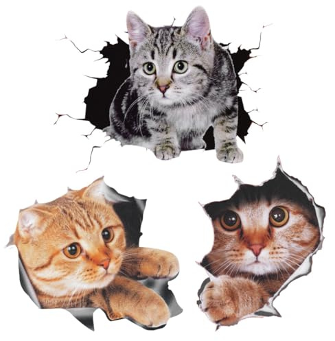 LEEQ 3 adesivi per auto, 3D, rimovibili, a forma di gatto, decorazione per finestrini, auto, divertente decorazione a forma di gattino