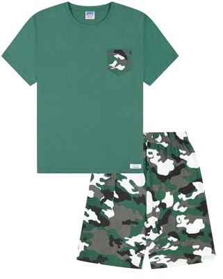 Pigiama corto mimetico per ragazzi 100% cotone, Verde, 12-13 Years