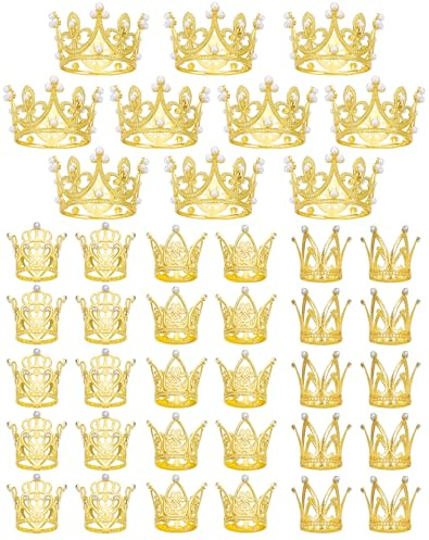 Anvin Corona dorata per torta, 40 pezzi, mini corone con strass e perle, piccoli diademi con diamanti per bouquet di fiori, cupcake, centrotavola, decorazione per ragazza, signora, matrimonio, festa