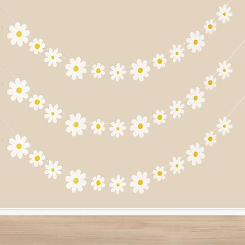 3Stück Gänseblümchen Deko,Girlande Blumen,Daisy Boho Banner Party Decorations,Papier Blumen Geburtstag Deko,Kinder Frühling Sommerparty Dekorationen,Mädchen Draußen Blume Dekoration/Geburtstagsdeko