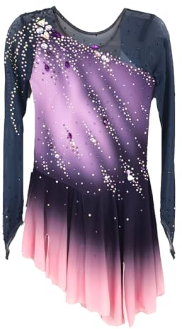 LIUHUO Figure Skating Dress Girls Women Elegant Gradient Quality Crystals Competition Skate Skirt Purple