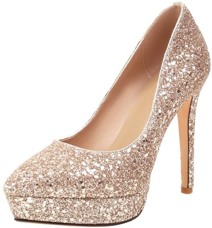HSyc JRX Escarpins à talons hauts pour femme, avec paillettes, sexy, pour mariage, bal de fin d'année, fête, Stiletto, or, 38 EU