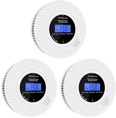 Scondaor Rilevatore Combinato di Fumo e CO, Indipendente Rilevatore di Fumo di Monossido di Carbonio, Allarme fumo con batteria AA sostituibile, Allarme fumo e CO, Pulsante di Test, 3 Pezzi