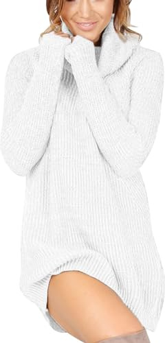 Vestido de maternidad de punto sexy de cuello alto de manga larga vestido de lana para mujer en e invierno de la nueva temporada, cuello alto negro, cuello alto para mujer, Blanco, M