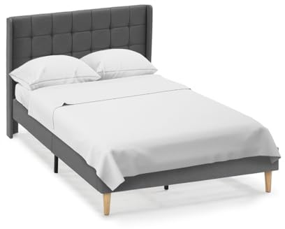 HOGAR24 ES - Estructura de Cama Tapizada con Cabecero, Base Tapizada para Colchón, Somier de Láminas de Madera, Fácil Montaje, Color Gris Claro. Medida 150x200 cm.