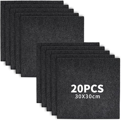 Aramanara 20 Pcs Self Adhesive Carpet Tiles, 30 x 30 cm Non-Slip Hard Wearing Carpet Floor Tile, Easy to Peel and Stick Square Carpets Tile for Office, Living Room, Bedrooms(Dark Grey)