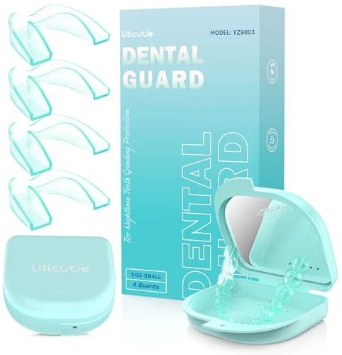 Litlcutie Paradenti per il Digrignamento Notturno dei Denti, Paradenti Notturni per il Digrignamento dei Denti con Custodia a Specchio 2 x 5X, Verde Menta, Piccola (4 Pacchetti)