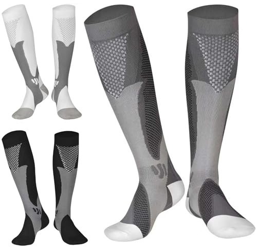 Gcbiger Compression Socks (3 Pairs) for Men Circulation 20-30 mmhg Medical Compression Stockings Women Nursing (Black+White+Grey, XXXL)