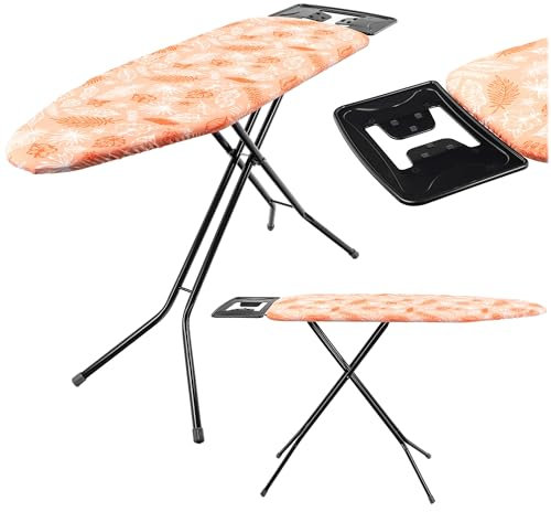 KADAX Planche à repasser 120 x 38 cm - Table à repasser pliable avec construction en acier robuste - Housse résistante à la chaleur et plateau pour fer à repasser - Réglable en hauteur (orange)