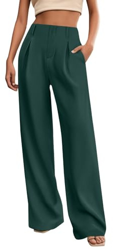 Weite Stoffhose Damen Elegant - Anzughose Damen High Waist Palazzo Hose Gerade Geschnittene Business Bundfaltenhose Einfarbige Freizeithose Business Bürohose Geschäft Arbeitshose Mit Tasche