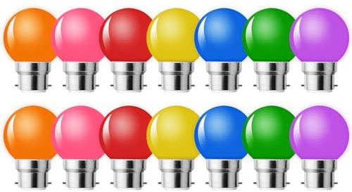 MZYOYO Confezione da 14 lampadine a baionetta a LED B22, 2 W, B22, G45, colori misti, rosso, giallo, blu, verde, arancione, per feste, Halloween