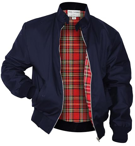 Mega_Jumble Mens Vintage Harrington Jacket Classic Retro Mod Skin Scooter 1970's Bomber Tartan Check Lining Retro Style Coat