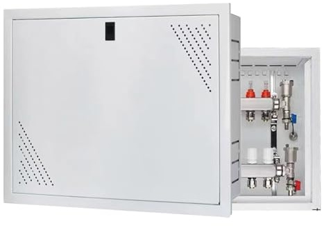 Unterputz Verteilerschrank für Fußbodenheizung, Verteilerschrank Zentrale Fußbodenheizung 8-9 Anschlüsse Heizkreise, Einbau Lackierte Oberfläche Eisenkasten Verteilerkasten 700x450x110mm