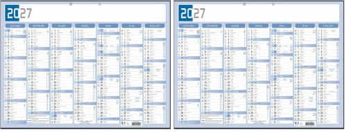 Exacompta 34202E - Calendrier semestriel Bicolore - 43 x 33,5 cm - Janvier 2026/2027 - Coloris bleu et gris (Lot de 2)