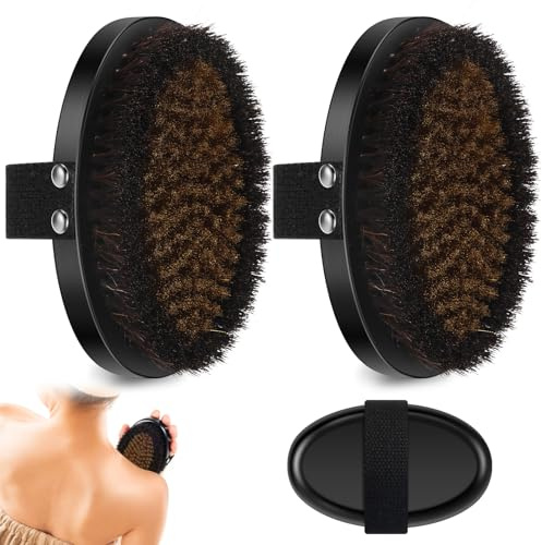 BAODBF 2 cepillos corporales, de cobre para mejorar las funciones linfáticas, exfoliación, seco para cuerpo con cerdas de cobre y cerdas naturales, pelo de caballo, de baño