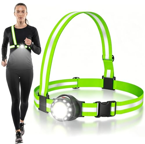 RHXJ Running Lights for Runners, 500LM Adjustable LED Chest Lamp with 360° Reflective Vest, USB-C Rechargeable for Running, Hiking, Cycling, Walking