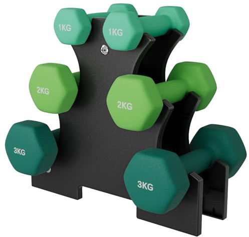 Dripex Weight Dumbbell Set with Storage Stand, Hand Weights Set for Women and Men, Dumbbells for Home Gym Fitness | Pair of 1kg, 2kg, 3kg-Green