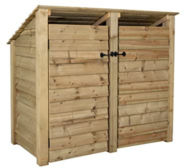 Arbor Garden Solutions Wooden Log Store 4Ft With Doors (W-146cm, H-126cm, D-88cm), natural finish (Without kindling shelf (reverse roof))