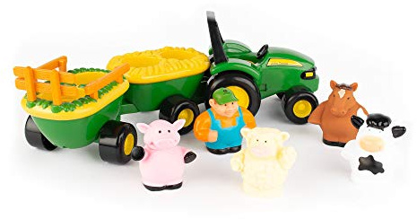 TOMY John Deere Animal Sounds Hayride Musical Tractor Toy - Musical Hayride Toddler Toys - Includes Farmer Figure, Tractor, and 4 Farm Animals - Toddler Music Toys - Ages 12 Months and Up