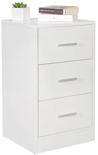 Wohnling Nachtkonsole FOGGIA Holz Nachttisch modern mit 3 Schubladen Weiss, Design Nachtkästchen 37,5 x 68 x 35 cm, Extra hohes Nachtschränkchen