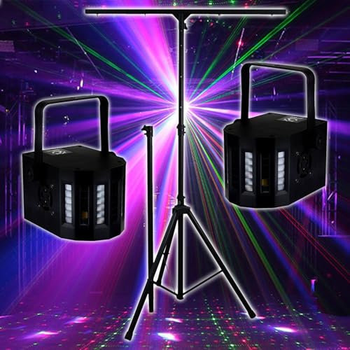 Set de 2 juegos de luces de sonorización para DJ con efecto Derby Black y 4 LED RGBW + pórtico