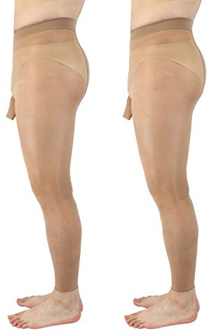 Uomini Collant Nylon Senza Piedi Collant Guaina Aprire, 2 paia - marrone, L
