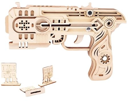 Puzzle in legno 3D, pistola in gomma, pistola giocattolo in legno, kit di modelli meccanici da costruire, fai da te