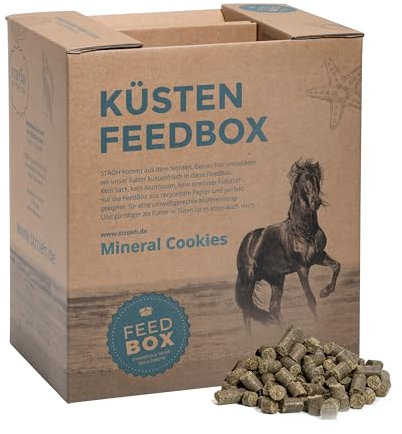Salvana STRÖH Küsten Mineral Cookies (13kg Feedbox) • Pferdeleckerlis mit Selen, Biotin, Vitamin B2, B6, etc. • Wichtige Spurenelemente & Vitamine für Pferde