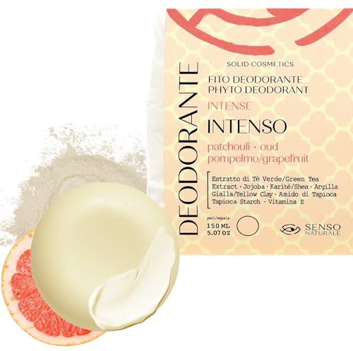 Senso Naturale Desodorante Sólido Intenso 100% Natural, Bio, Té Verde, Pomelo, Pachulí, Reduce la Formación de Moléculas Malolientes, Protege, Hidrata, Calma