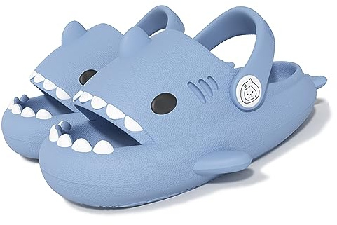 CELANDA Zapatillas de Casa de Tiburón para Niño Niña Pantuflas de Baño de Ducha Antideslizantes Zuecos y mules Cómodas Chanclas de Playa,Azul Tiburón Tamaño: 30-31 EU