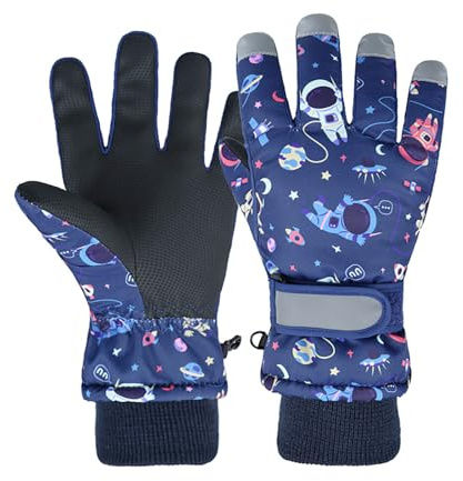 QKURT Gants de Ski pour Enfants, Gants de Neige Chauds d'hiver, Moufles de Snowboard Coupe-Vent pour Filles et Garçons, Gants par Temps Froid pour Enfants de 1 à 9 Ans, Cyclisme, Course à Pied