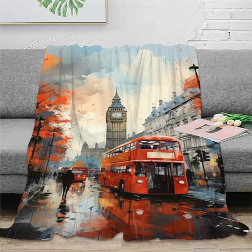 London Big Ben Stadtbild Decke Fleecedecke,Kaschmir-Gefühl Kuscheldecke Geeignet Für Kinder Erwachsene Bett Oder Sofa 40x50inch(100x130cm)