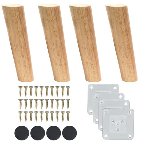 Luabue 4 Stück Möbelbeine 18 cm schräge Beine aus Holz für Möbel, Möbelfüße aus Holz mit Montageplatte und Schrauben Holzfüße für Sofa, Bett, Schrank, Tische und Stühle