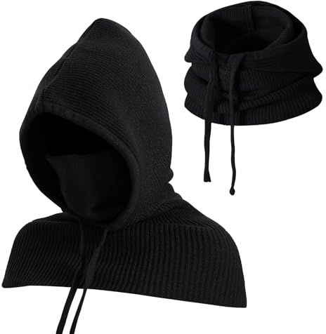 TAGVO Gorro de Invierno Tejido, 3 en 1 Bufanda con Capucha, Pasamontañas Pullover, Calentador de Cuello y Cara Ajustable, Para Hombres y Mujeres al Aire Libre