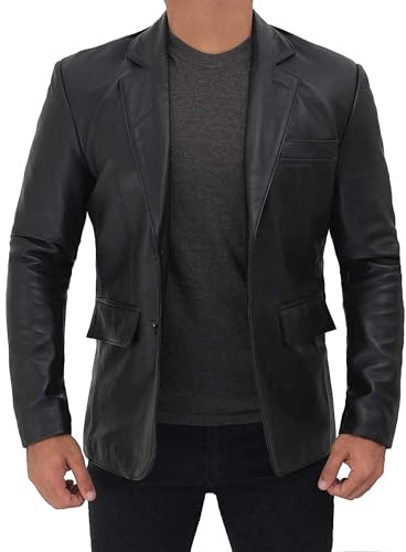 CHAYELL Blazer de piel auténtica para hombre, abrigos de piel de cordero para hombre, Negro -, X-Large