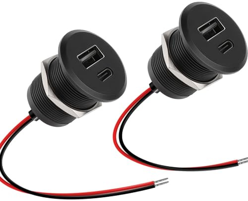 CamperXlite Camper Presa USB 12V Alluminio, 24W Dual Porte - PD3.0 QC3.0 Presa di Corrente USB Caricatore Ricarica Rapida per Marine Barca Roulotte Camion T3 T4