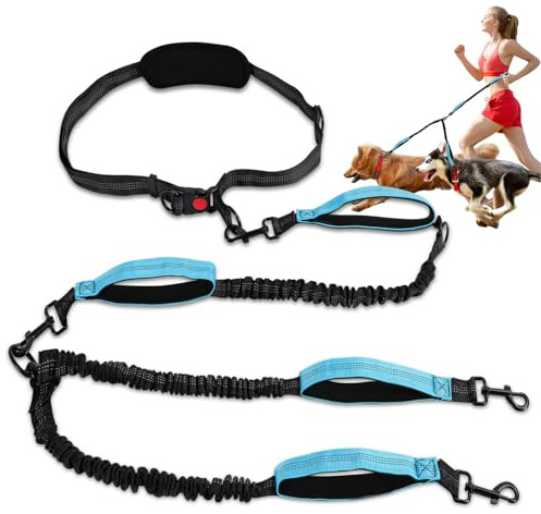 Leine Für 2 Hunde, Freisprechen Joggingleine Hunde Mit Bauchgurt, Elastische Bauchgurt Hundeleine, Ruckdämpfung Jogging Leine Hundeleine Mit Doppelgriff Für Große Und Mittelgroße Haustier